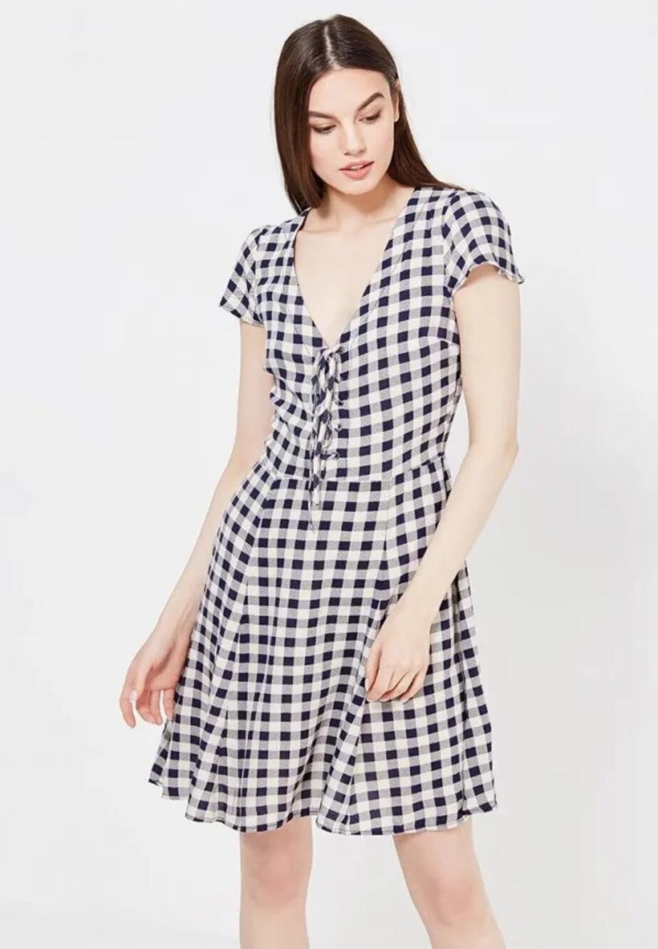 Ralph Lauren Denim & Supply Navy Blue Gingham Short Sleeve Lace Up Mini Dress 10